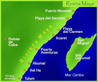 Mapa de la Riviera Maya y Playa del Carmen